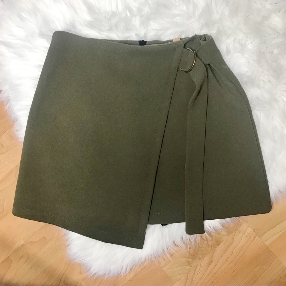 Olive green side buckle wrap skirt